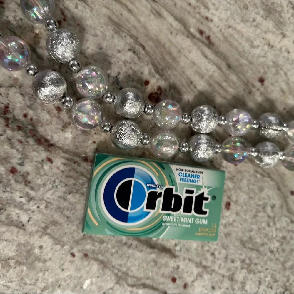 Five Vintage Garland Acrylic Iridescent Silver Metallic Christmas Balls Strings